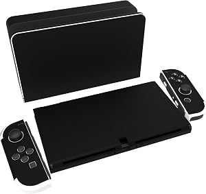 PlayVital Pegatina Protectora Completa para Nintendo Switch OLED - Calcoman&iacute;as Decorativas para Joy-con y Consola, Skin Stickers Adhesivos (Negro)