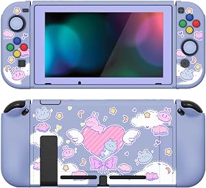 PlayVital ZealProtect Funda Protectora Suave para Nintendo Switch Accesorios Carcasa con Protector de Pantalla & Tapas de Agarre para el Pulgar & Pegatinas de ABXY Direcci&oacute;n Bot&oacute;n(Conejito y Oso)