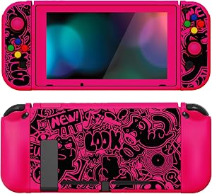 PlayVital ZealProtect Funda Protectora Suave para Nintendo Switch Accesorios Carcasa con Protector de Pantalla & Tapas de Agarre para el Pulgar & Pegatinas de ABXY Direcci&oacute;n Bot&oacute;n(VV & Rosa Brillante)