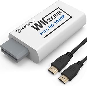 PORTHOLIC Adaptador Wii HDMI con Cable HDMI HD 1080p con Salida de Audio de 3,5 mm y Hdmi, soporta Todos los Modos de visualizaci&oacute;n Wii para Wii Monitor Projector TV (Blanco)