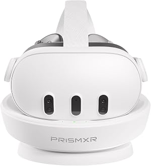 PRISMXR Base de Carga Compatible con Meta/Quest 3 Accesorios Estaci&oacute;n de Carga R&aacute;pida para Oculus Quest 3 y Controladores con 2 Bater&iacute;as Recargables (Carina D1)