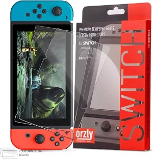 Protector de Pantalla para la Nintendo Switch - Protector de Pantalla de Prima de Cristal Templado de Orzly - Pack de DOS para la Pantalla de 6.2 pulgadas de la Nintendo Switch