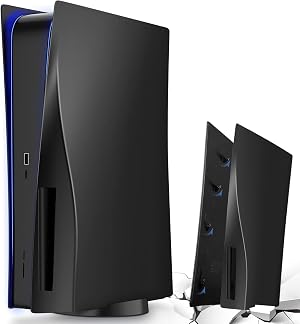 PS5 Carcasa de placa frontal negra PS5 Carcasa r&iacute;gida para placa lateral para Playstation 5 Disc Edition, reemplazo personalizado de bricolaje, carcasa negra mate, accesorios de consola PS5