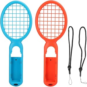 Raqueta de tenis de 1 par para el juego Tennis ACE, controlador de detecci&oacute;n de movimiento del mango, raqueta de tenis ergon&oacute;mica y liviana para la consola de juegos (Rojo + azul)