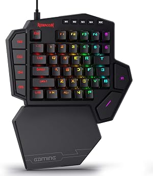 Redragon K585 DITI - Teclado de Juego mec&aacute;nico RGB de una Mano, Teclado de Juego Profesional con Cable Tipo C con 7 Teclas Macro integradas, reposamu&ntilde;ecas Desmontable, 42 Teclas (Interruptor Azul)