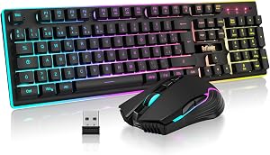 RedThunder K10 Teclado Gaming Mec&aacute;nico lnal&aacute;mbrico,Retroiluminaci&oacute;n LED,Bater&iacute;a Recargable de 3800 mAh, Anti-ghosting+rat&oacute;n 7D 3200DPI,Disposici&oacute;n ES,para PC/PS5/Xbox-Negro