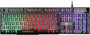 Rii RK100 Plus Teclado retroiluminado Gaming，7 Colores Rainbow LED，Sensacion mec&aacute;nica.Teclado para Juegos con Cable USB，Disposici&oacute;n QWERTY Espa&ntilde;ol