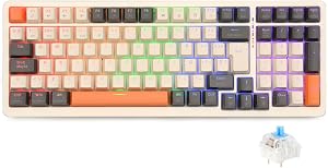Rii RK909 Teclado 96% Gaming Mec&aacute;nico, 3 Modos de Conectividad, Retroiluminaci&oacute;n LED, Layout Espa&ntilde;ol (Interruptores Azules)