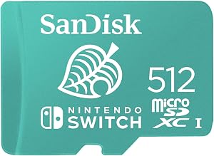 SanDisk Tarjeta microSD con licencia oficial para Nintendo Switch, Animal Crossing 512GB (Velocidad de Lectura hasta 100 MB/s, UHS-I, V30, C10, U3, Compatibilidad: Nintendo Switch 1, Lite y OLED)