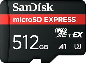 SanDisk Tarjeta microSD Express de 512 GB, hasta 880 MB/s de Velocidad de Lectura y hasta 650 MB/s de Escritura, con Velocidad de Escritura sostenida de 220 MB/s, U3, C10