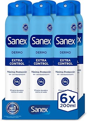 Sanex Dermo Extra Control Desodorante Spray, Pack 6 Uds x 200 ml, con Óxido de Zinc Antibacteriano, hasta 48H de Protección contra el Sudor y el Olor, Restaura el pH Natural de la Piel