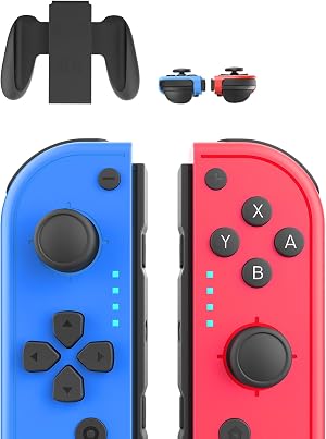Shiptree Mando Switch, Set 2 L/R Mandos para Switch Inalambrico con Dual Vibraci&oacute;n/Gyro Axis para Switch/Switch Lite/OLED, con Soporte Recargable pour Switch Controller - Azul y Rojo