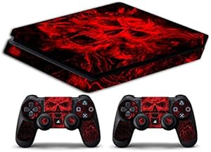 Skin Compatible para PS4 Slim HD - Limited Edition Decal Cover Adhesivo Slim Bundle (Calavera Craneo Rojo)