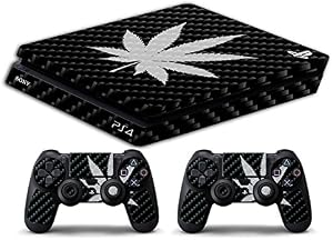 Skin Compatible para PS4 Slim HD - Limited Edition Decal Cover Adhesivo Slim Bundle (Carbon Marijuana)