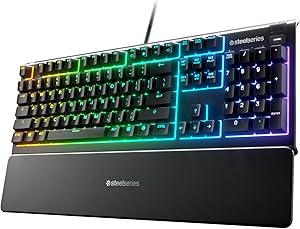 SteelSeries Apex 3 - Teclado RGB para gaming - Iluminaci&oacute;n RGB de 10 zonas - Resistencia al agua IP32 - Reposamu&ntilde;ecas magn&eacute;tico superior - Teclado QWERTY Espa&ntilde;ol