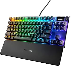SteelSeries Apex 7 TKL (Compacto) - Teclado mec&aacute;nico para gaming &ndash; Smart Display OLED &ndash; Retroiluminaci&oacute;n LED RGB - Interruptores marr&oacute;nes - Teclado americano (QWERTY)
