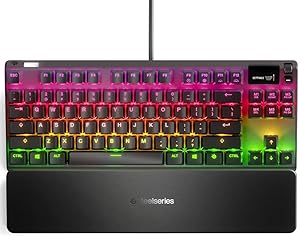 SteelSeries Apex 7 TKL (Compacto) - Teclado mecánico para gaming – Smart Display OLED – Retroiluminación LED RGB - Interruptores rojo - Teclado americano (QWERTY)