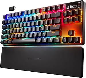 SteelSeries Apex Pro TKL Wireless - Teclado gaming HyperMagnetic inal&aacute;mbrico &ndash; El m&aacute;s r&aacute;pido del mundo &ndash; Accionamiento ajustable &ndash; Teclas PBT &ndash; Bluetooth &ndash; 2,4GHz &ndash; USB-C &ndash; Teclado americano (QWERTY)