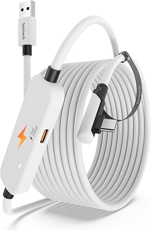Syntech VR Cable Link con Carga 5M Compatible con Meta Quest 3/Oculus Quest 2 Accesorios, Cable Link USB 3.0 con Puerto de Carga Adicional, para PC/SteamVR y Juego Extendido