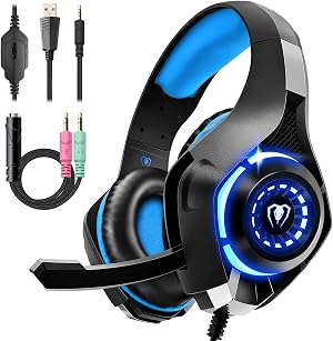 Tatybo Cascos Gaming, Auriculares con Graves Envolventes 3D, Micr&oacute;fono Reducci&oacute;n De Ruido Y Almohadillas De Prote&iacute;na, para PS4 PS5 Xbox PC Laptop