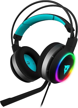 Thunder X3 AH7HEXC - Auriculares para juegos (6 efectos de luz. Led Halo, 7.1 sonido envolvente, controladores de 50 mm, micr&oacute;fono con cancelaci&oacute;n de ruido) color negro y cyan