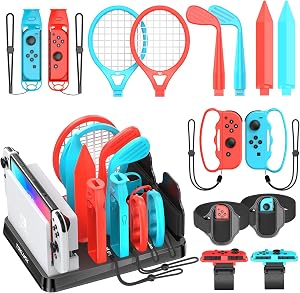 Tokluck 15 en 1 Accesorios Switch Sports, Kit Completo de Accesorio para Nintendo Switch Sports con Organizador para Consola Switch/OLED, Pack de Accesorios Deportivos para Juego en Familia