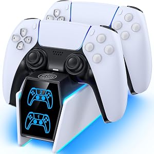 Tokluck Cargador para PS5 Mando con Cable, Base de Carga para PS5 y PS5 Edge, 2,5H Carga para PS5 Mando Cargador para PS5 Compatible con PS5 Edge, Kits de Accesorios para Playstation 5