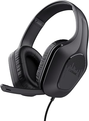 Trust Gaming GXT 415 Zirox Ligeros Cascos Gaming con Drivers de 50 mm para PC, Xbox, PS4, PS5, Switch, Mobile, Conexi&oacute;n 3.5 mm, Micr&oacute;fono Plegable, Auriculares con Cable 2m Over-Ear - Negro