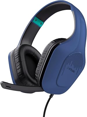 Trust Gaming GXT 415B Zirox Ligeros Cascos Gaming con Drivers de 50 mm para PC, Xbox, PS4, PS5, Switch, Mobile, Conexi&oacute;n 3.5 mm, Micr&oacute;fono Plegable, Auriculares con Cable 2m Over-Ear - Azul