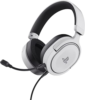 Trust Gaming GXT 498W Forta Cascos PS5 / PS4 Sostenibles, Licencia Oficial para Playstation 5, Drivers de 50 mm, Diadema Regulable, Micr&oacute;fono Extra&iacute;ble, Auriculares Gaming, Cable de 1.2 m, Blanco