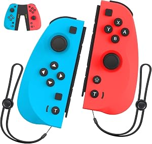 Vinkarpe Mando Switch, L/R Mandos para Switch/Lite/OLED Controlador Mando con Funci&oacute;n Turbo, Vibraci&oacute;n dual, Conecta y Reproduce, con un Par de Correas para la Mu&ntilde;eca y Soporte- Rojo y Azul