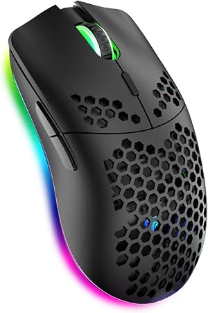 XZXWZX Rat&oacute;n inal&aacute;mbrico para Videojuegos con Carcasa de Nido de Abeja para rat&oacute;n, 6 Botones programados, rat&oacute;n retroiluminado RGB Cromado, rat&oacute;n &oacute;ptico ergon&oacute;mico con Agarre c&oacute;modo, PC/Mac