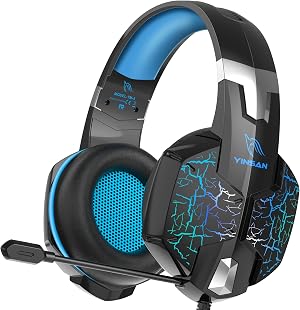 YINSAN Cascos Gaming para PS4/PS5/PC/Xbox One/Switch, Auriculares Gaming Cancelaci&oacute;n de Ruido, Cascos Gaming con Microfono y, Cascos PS4 PS5 con 3.5mm Jack (Azul)