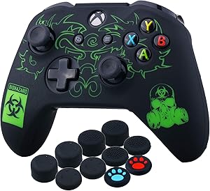 YoRHa Grabado Láser Silicona Caso Piel Fundas Protectores Cubierta para Xbox One S/X Mando x 1 (BH) con Los Puños Pulgar Thumb Gripsx 10