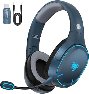YOTMS Auriculares Wireless para PS4 PS5 Xbox One PC, 2.4GHz/Bluetooth Casco Est&eacute;reo con Micr&oacute;fono Desmontable, Cable de Audio de 3.5mm, Auriculares de M&uacute;sica Bluetooth, 30H de Tiempo de Juego (Azul)
