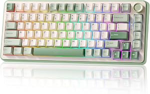YUNZII B75 PRO Teclado Mec&aacute;nico Inal&aacute;mbrico, Teclado Gaming 75% Gasket Hot Swap Personalizable con Perilla, Interruptores Prelubricados RGB, Bluetooth/Tipo-C/2.4G (Verde Matcha, Interruptor Cocoa