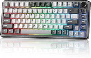 YUNZII B75 Pro Teclado Mec&aacute;nico Inal&aacute;mbrico,75% Teclado para Juegos Hot Swap Hot Swap Custom Teclado con Knob,Pre-lubed Switches RGB,BT/Tipo-C/2.4G Teclado (Dark Grey, Cocoa Cream V2 Switch)