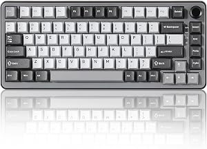 YUNZII B75 Pro Teclado Mec&aacute;nico Inal&aacute;mbrico,75% Teclado para Juegos Hot Swap Hot Swap Custom Teclado con Knob,Pre-lubed Switches RGB,BT/Tipo-C/2.4G Teclado (Dark Grey, Milk Switch)