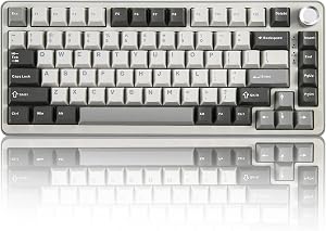 YUNZII B75 Pro Teclado Mec&aacute;nico Inal&aacute;mbrico,75% Teclado para Juegos Hot Swap Hot Swap Custom Teclado con Knob,Pre-lubed Switches RGB,BT/Tipo-C/2.4G Teclado (Gray, Cocoa Cream V2 Switch)