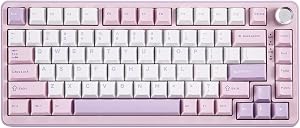YUNZII B75 Pro Teclado Mec&aacute;nico Inal&aacute;mbrico,75% Teclado para Juegos Hot Swap Hot Swap Custom Teclado con Knob,Pre-lubed Switches RGB,BT/Tipo-C/2.4G Teclado (P&uacute;rpura, Cocoa Cream V2 Switch)
