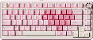 YUNZII B75 Pro Teclado Mec&aacute;nico Inal&aacute;mbrico,75% Teclado para Juegos Hot Swap Hot Swap Custom Teclado con Knob,Pre-lubed Switches RGB,BT/Tipo-C/2.4G Teclado (Rosa, Milk Switch)